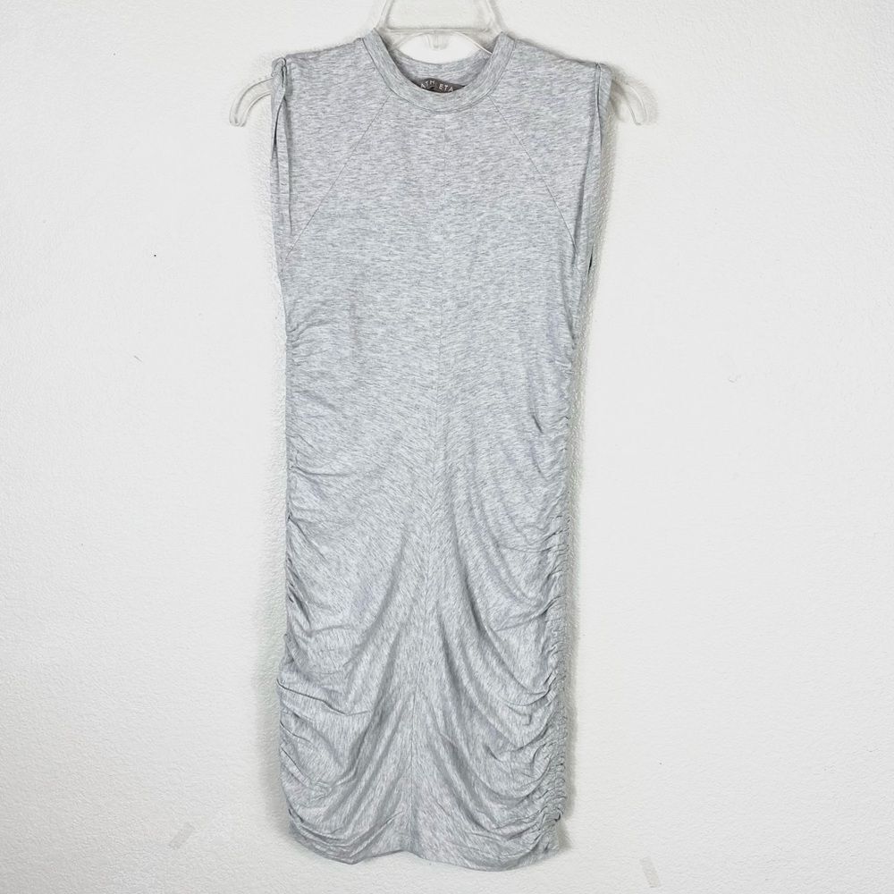 Athleta Apres Light Grey Ruched Bodycon Sleeveless Dress